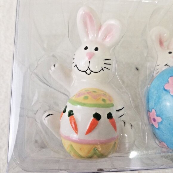 Easter Bunny Egg Decorations Spring Rabbit Figurine Set of 3 NIP whimsical - Picture 2 of 8